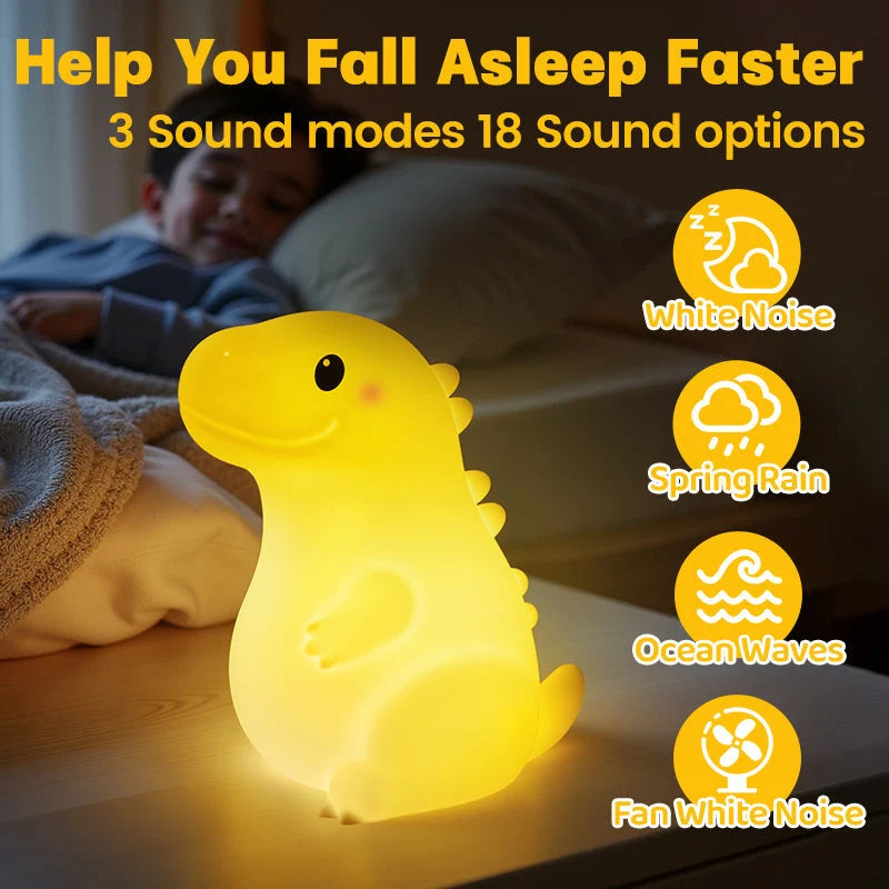 Dinosaur Night Light Silicone Soft Glow & 18 Sounds