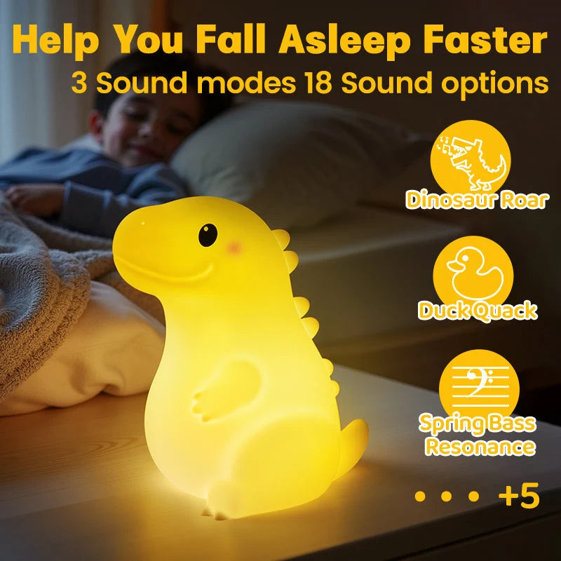 Dinosaur Night Light Silicone Soft Glow & 18 Sounds