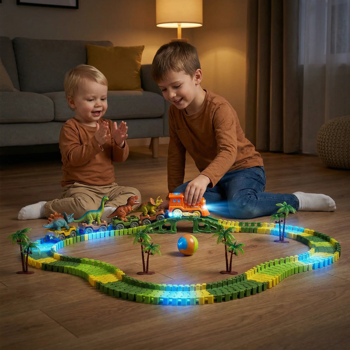 Dinosaur Track Set Flexible Snap-Together LED Light-Up Train