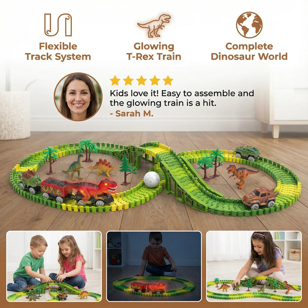 Dinosaur Track Set Flexible Snap-Together LED Light-Up Train
