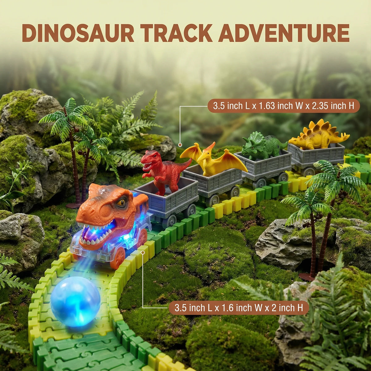 Dinosaur Track Set Flexible Snap-Together LED Light-Up Train