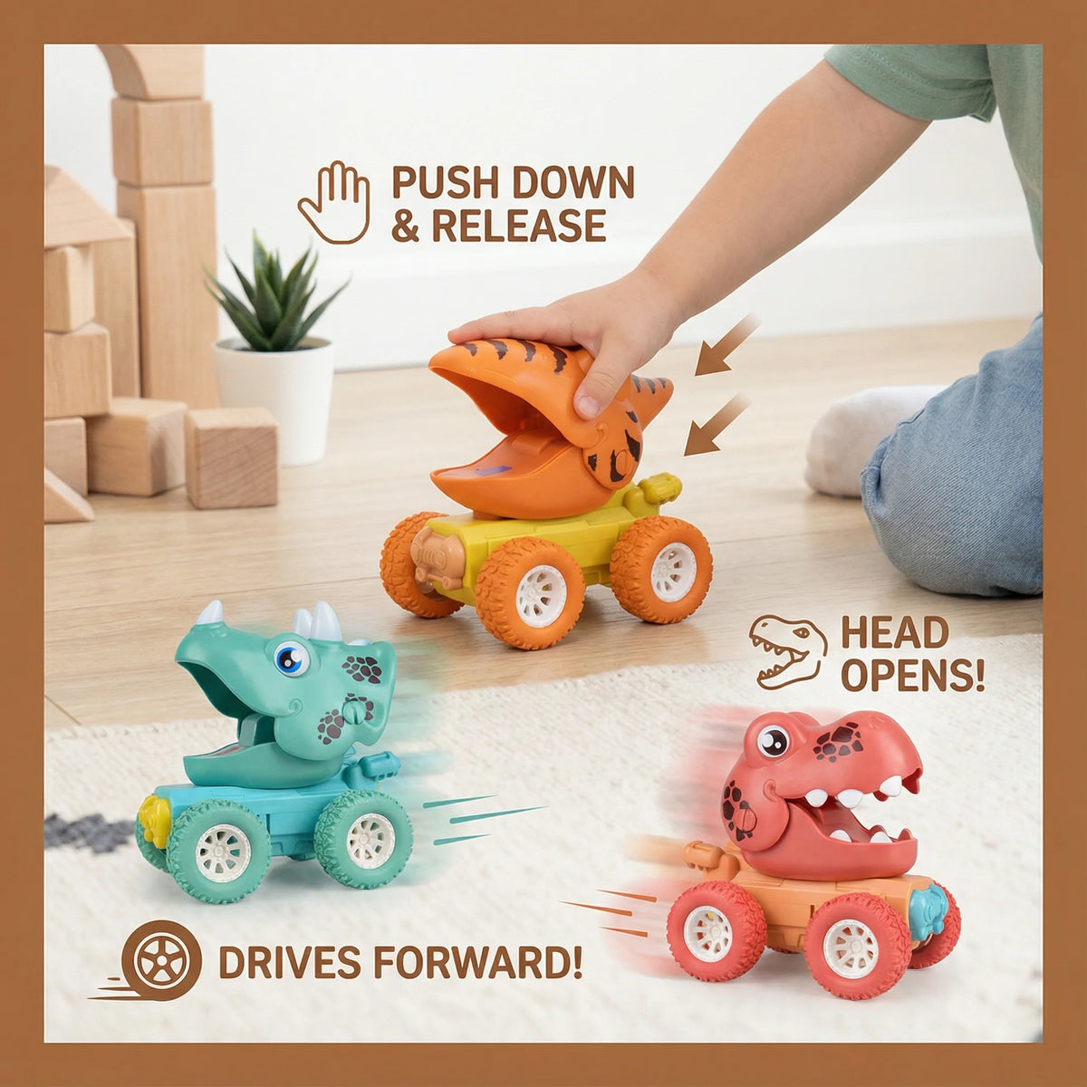 Dinosaur Truck Push-Activated Indoor & Outdoor Wheels