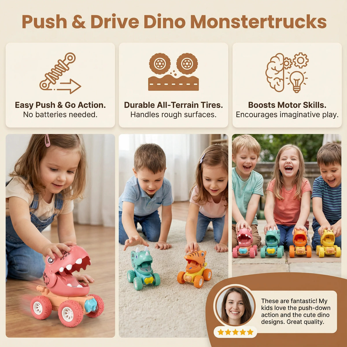 Dinosaur Truck Push-Activated Indoor & Outdoor Wheels