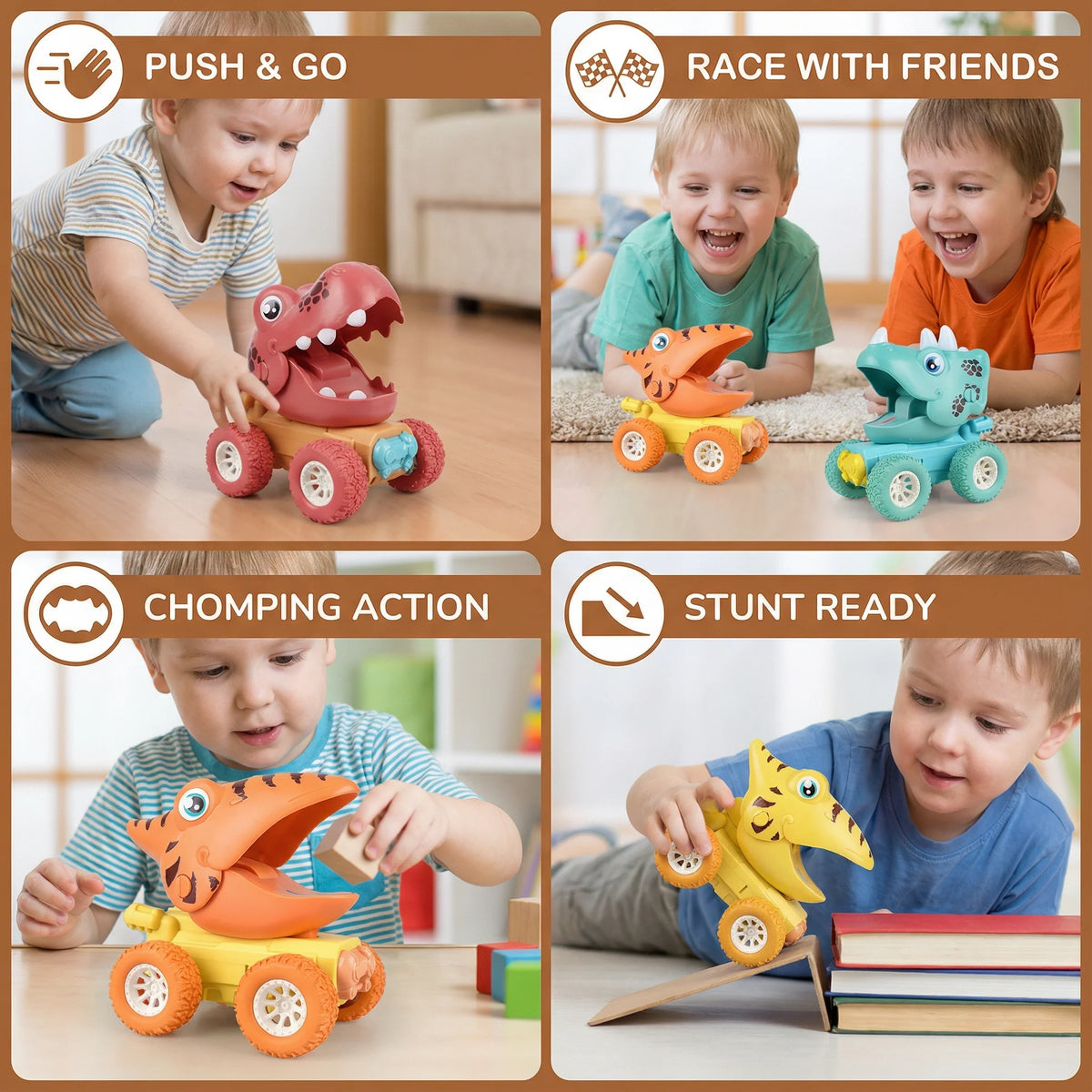 Dinosaur Truck Push-Activated Indoor & Outdoor Wheels