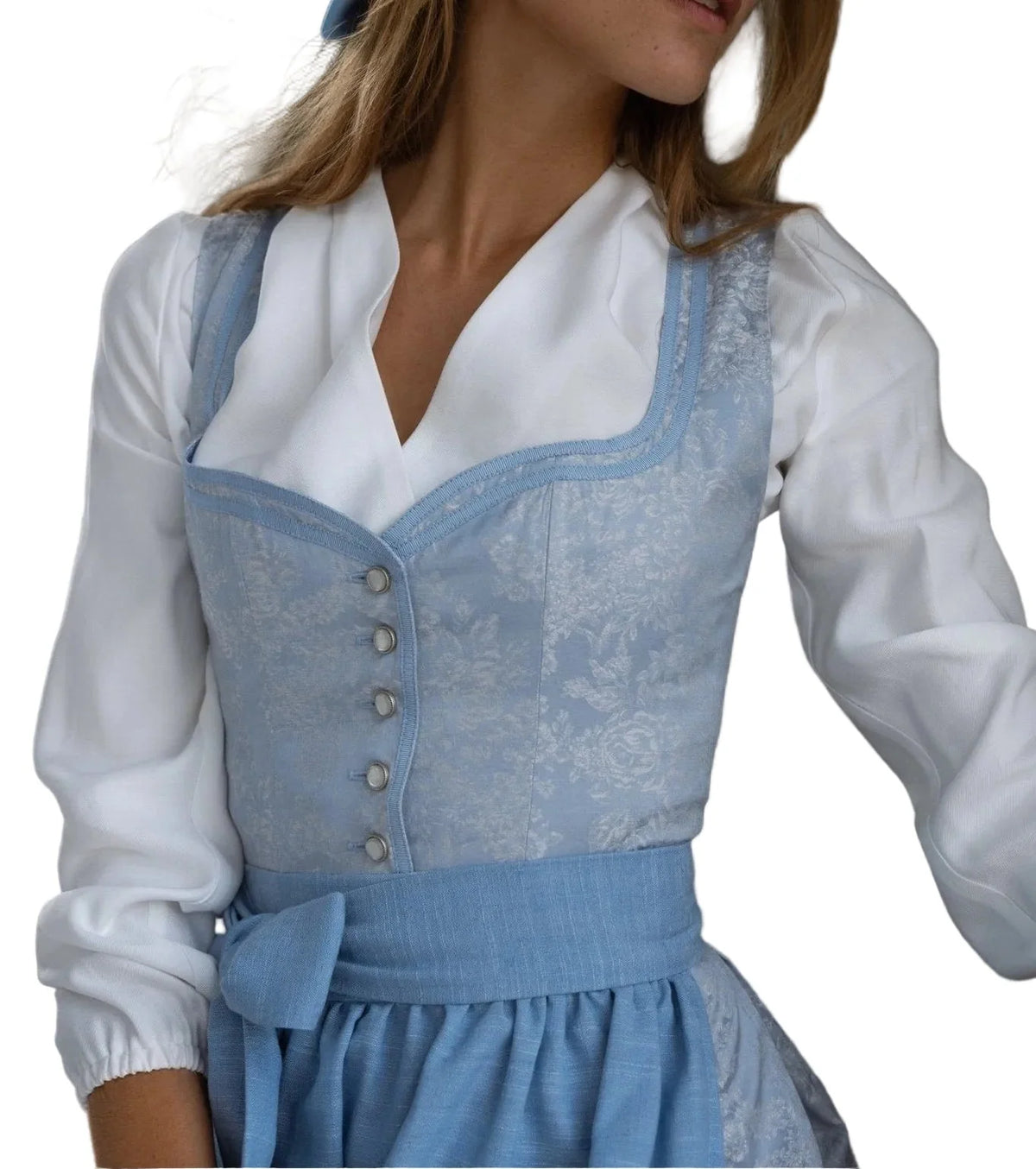 Dirndl Dress Set Floral Print Matching Tie Apron Knee-Length Skirt