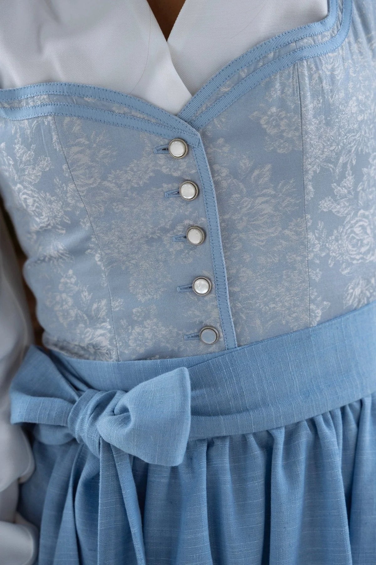 Dirndl Dress Set Floral Print Matching Tie Apron Knee-Length Skirt