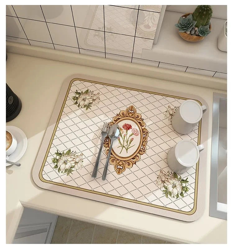 Dish Drying Mat Diatomite Fast-Absorbing Quick-Drying Rubber Backing