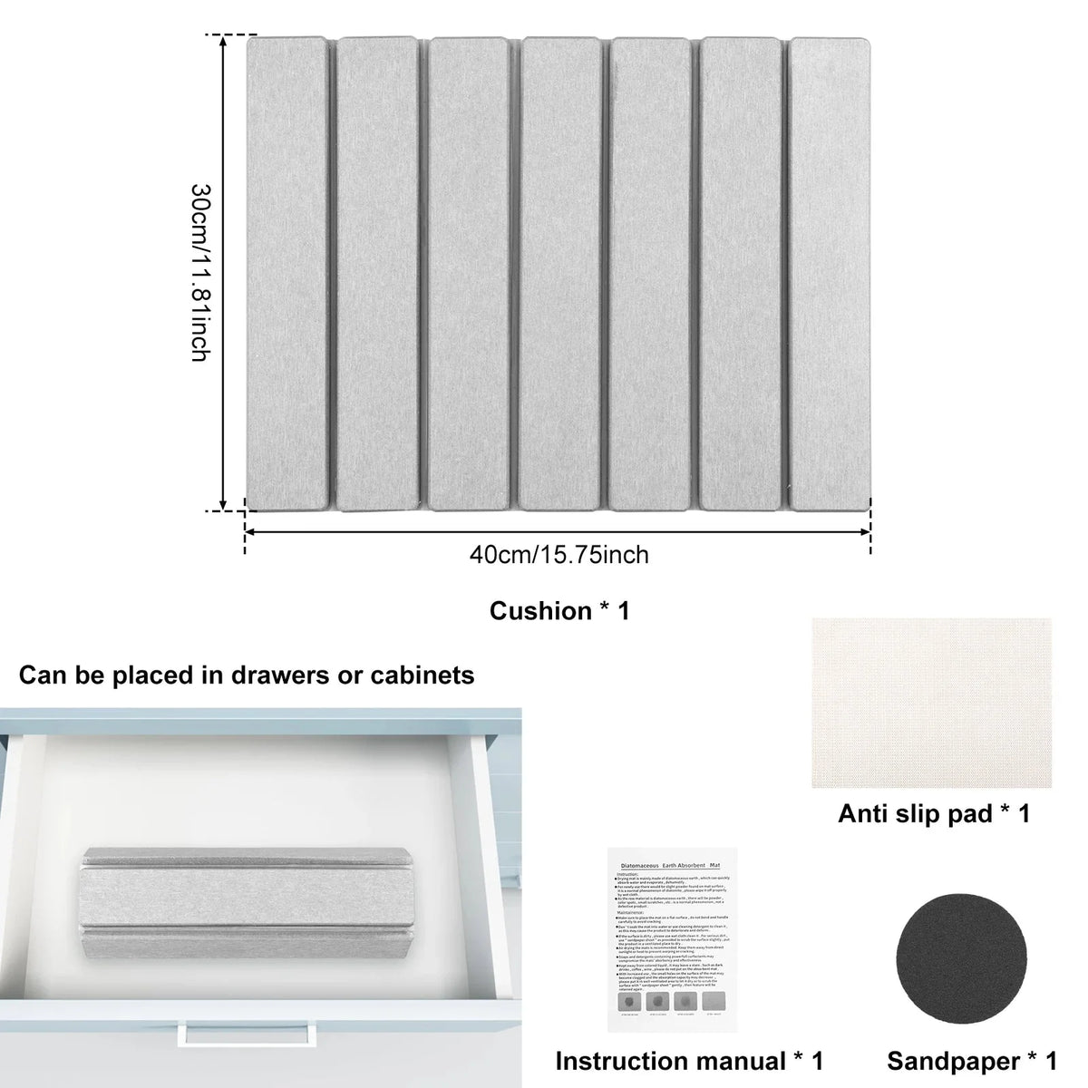 Dish Drying Mat Fast-Drying Diatomite Foldable & Nonslip Base