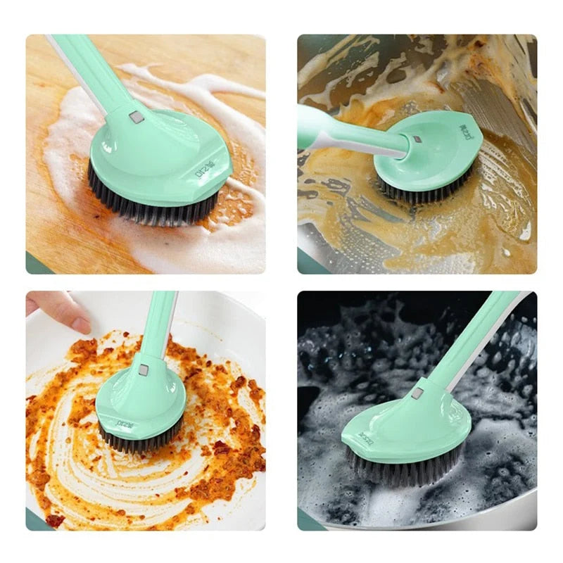 Dishwashing Brush Long Handle Soap Dispenser Non-Slip Grip