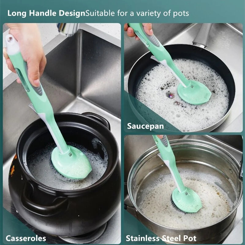 Dishwashing Brush Long Handle Soap Dispenser Non-Slip Grip