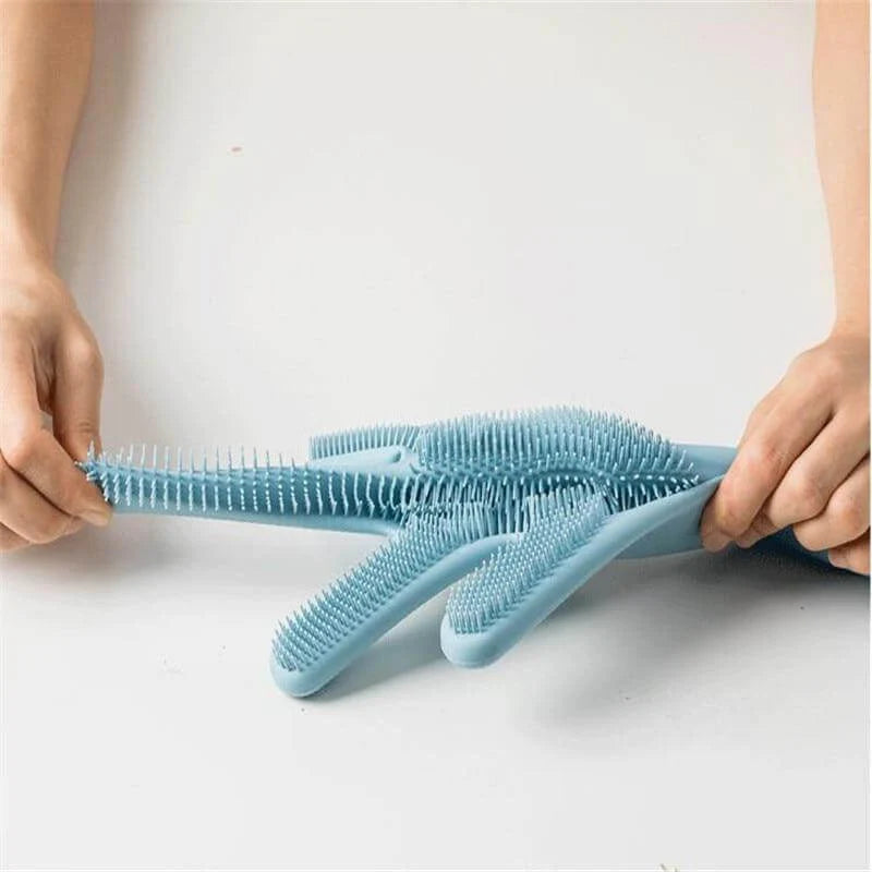 Dishwashing Gloves Silicone Built-In Brushes Heat-Resistant Non-Slip Grip