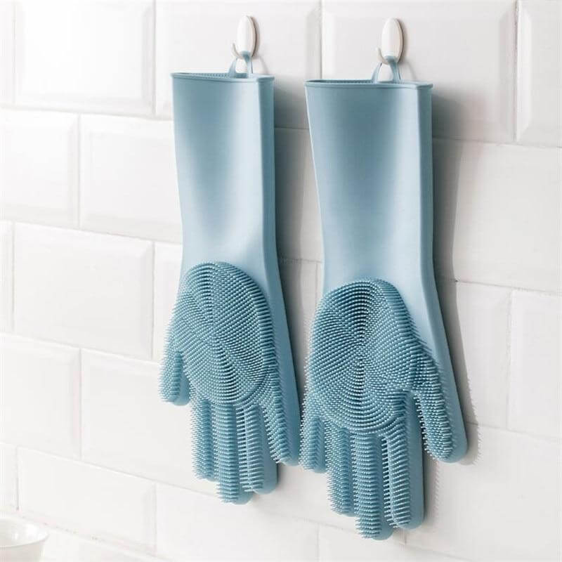 Dishwashing Gloves Silicone Built-In Brushes Heat-Resistant Non-Slip Grip