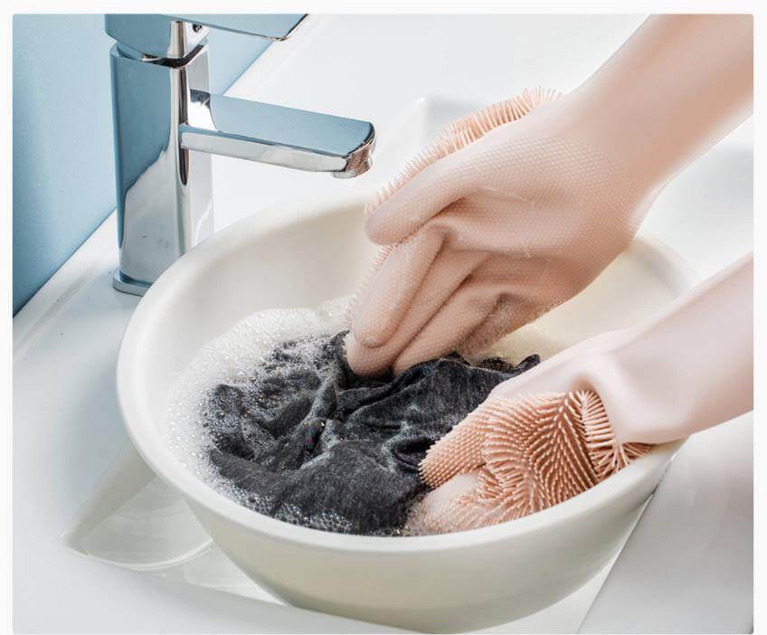 Dishwashing Gloves Silicone Built-In Brushes Heat-Resistant Non-Slip Grip