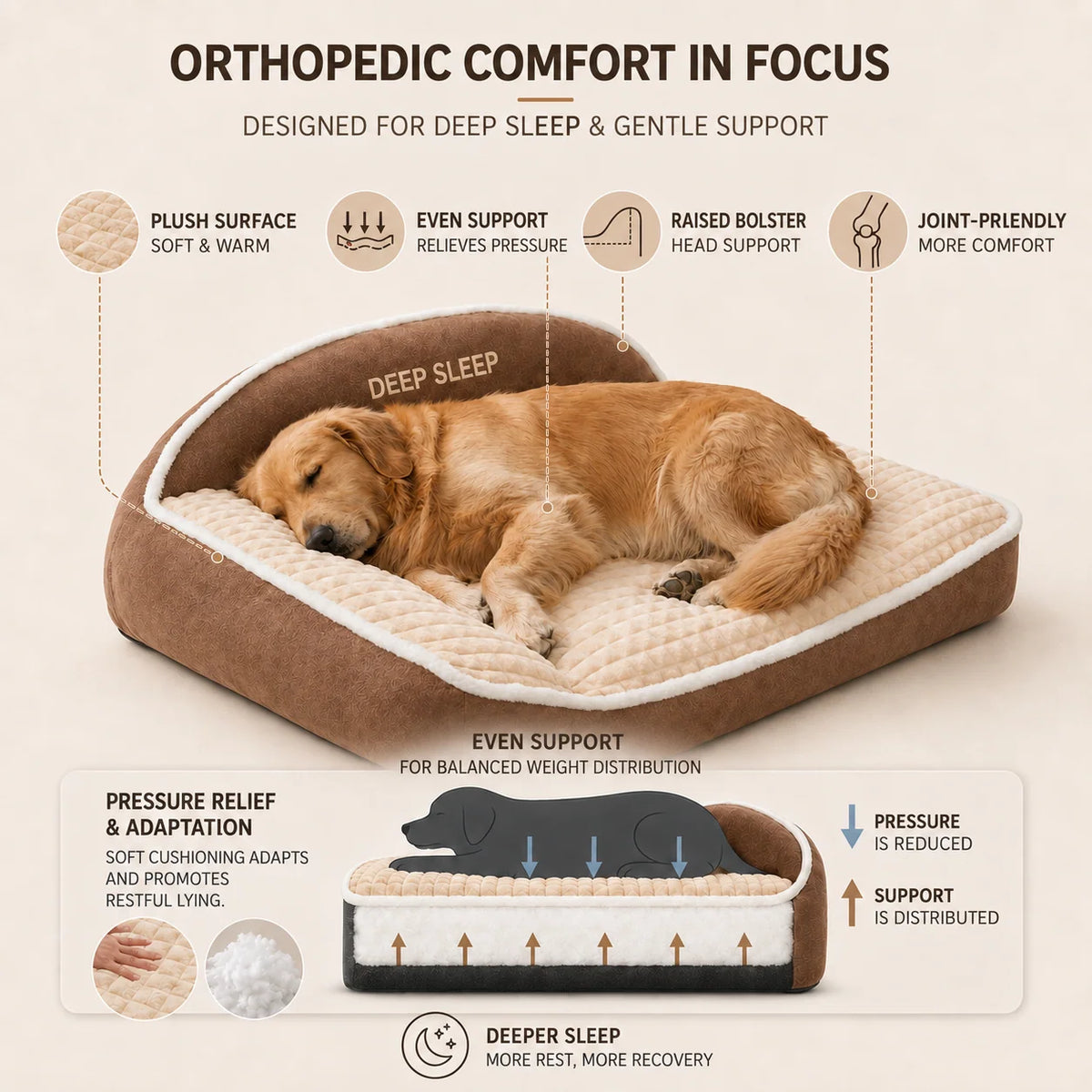 Dog Bed Orthopedic Memory Foam Removable Washable Cover