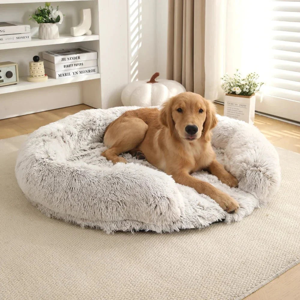 Dog Bed Round Plush Removable Washable Cover Non-Slip Base