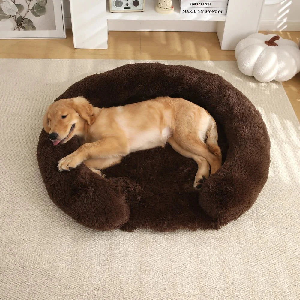 Dog Bed Round Plush Removable Washable Cover Non-Slip Base
