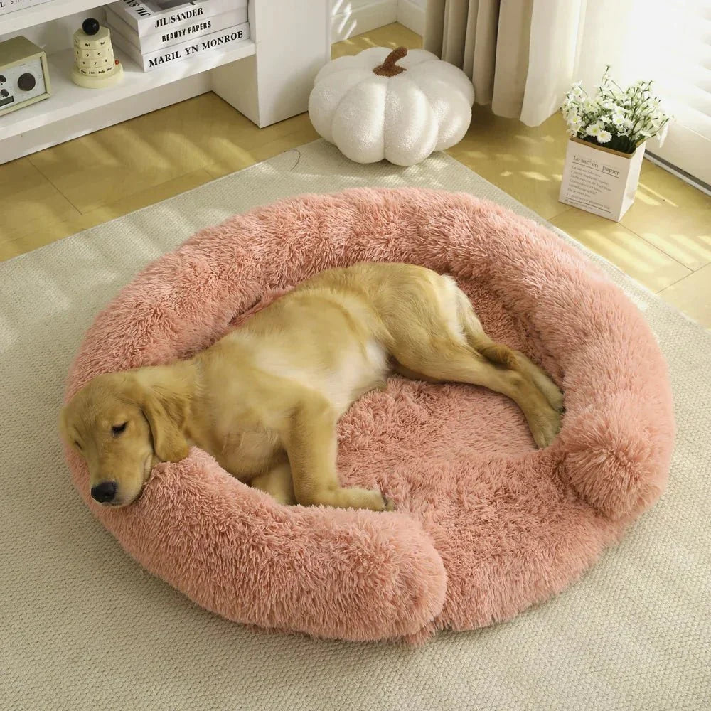 Dog Bed Round Plush Removable Washable Cover Non-Slip Base