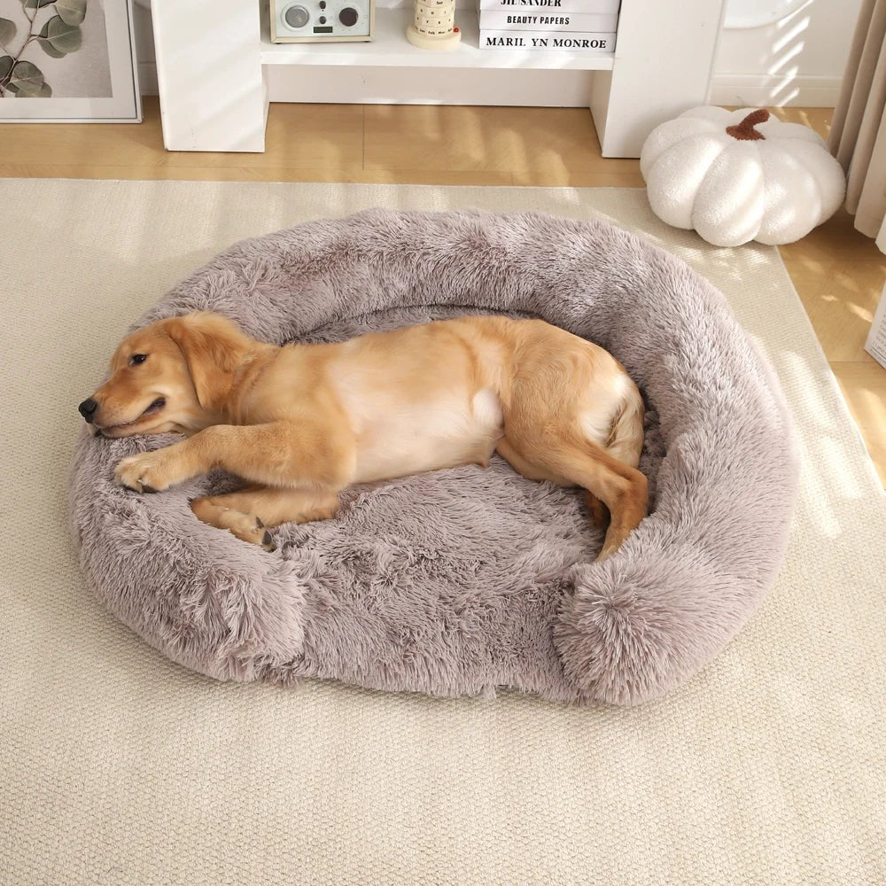 Dog Bed Round Plush Removable Washable Cover Non-Slip Base