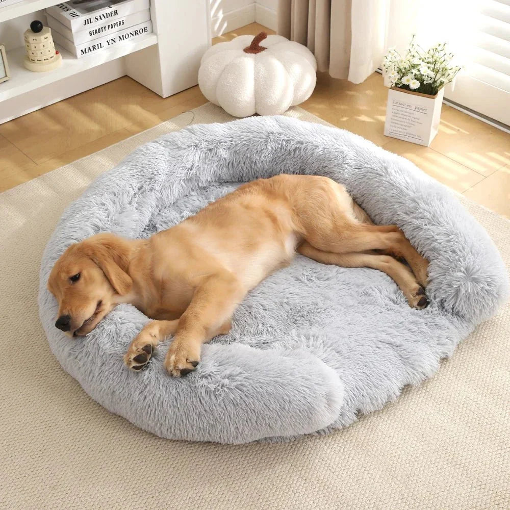 Dog Bed Round Plush Removable Washable Cover Non-Slip Base