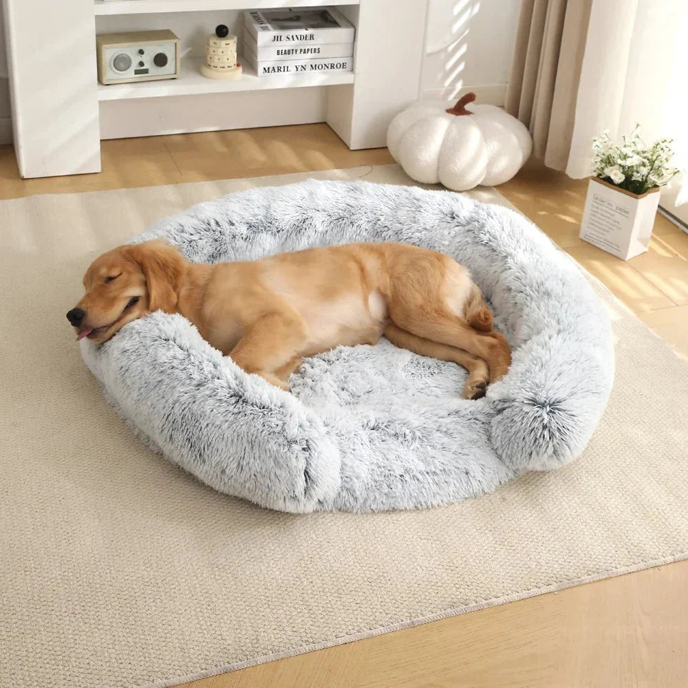 Dog Bed Round Plush Removable Washable Cover Non-Slip Base