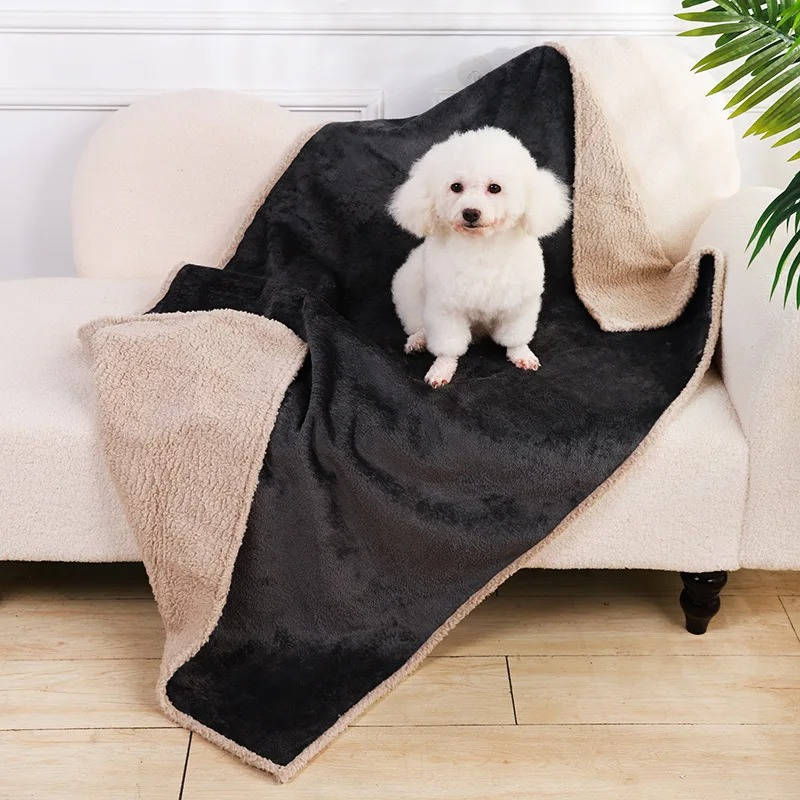 Dog Blanket Sherpa Fleece Waterproof Backing & Raised Rim