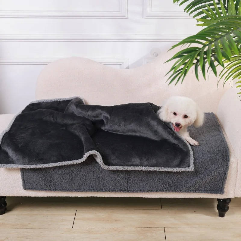 Dog Blanket Sherpa Fleece Waterproof Backing & Raised Rim