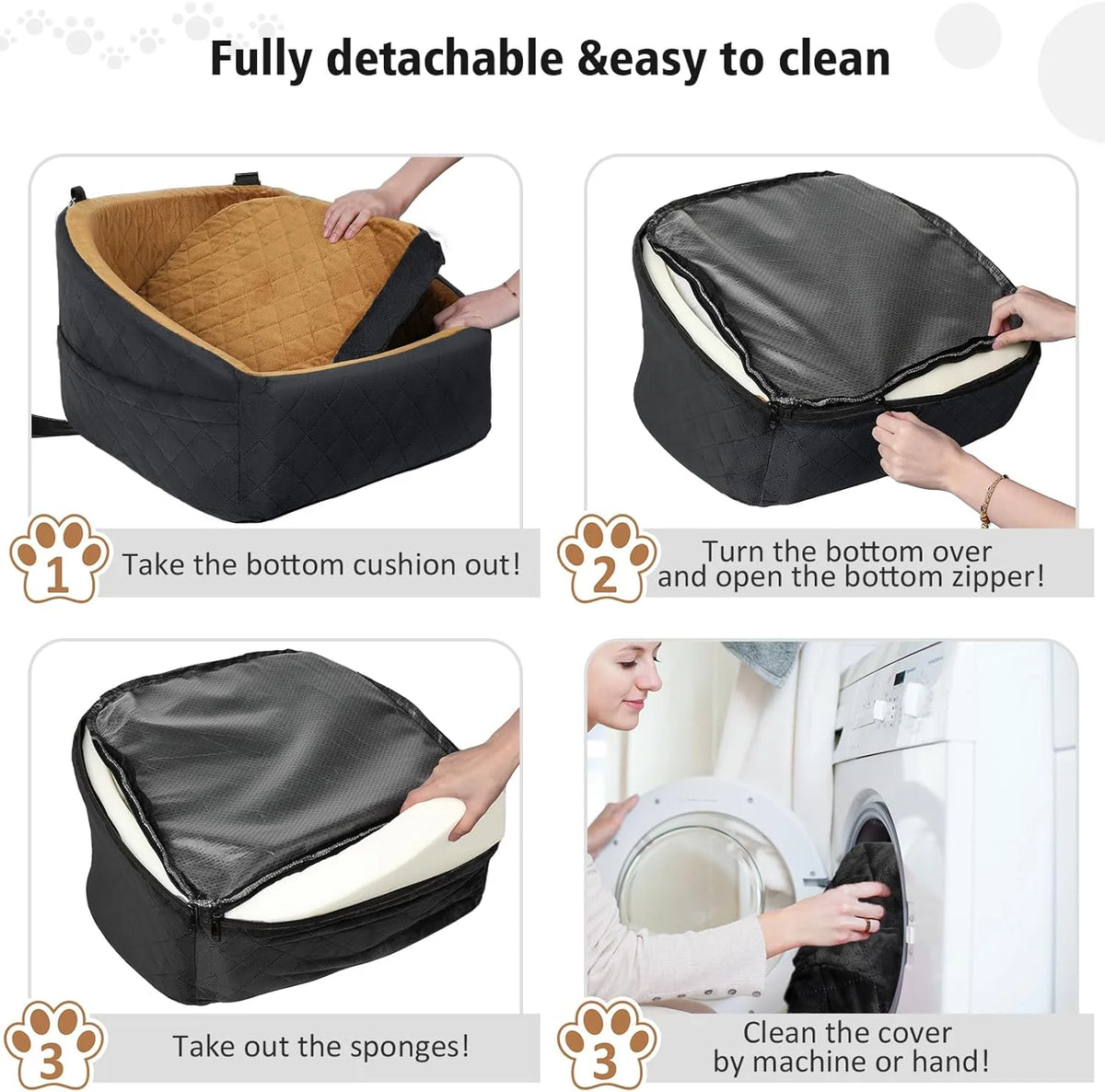 Dog Car Seat Booster & Travel Bed with Safety Belt and Storage Pockets