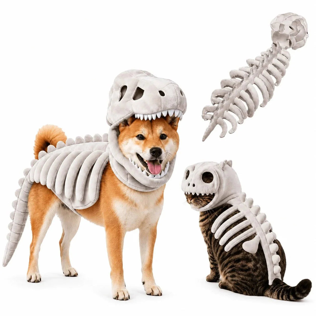 Dog & Cat Costume 3D Skull Hood Stretch Plush