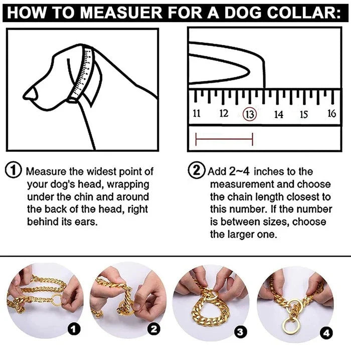 Dog Chain Collar Solid Metal Links Hand Polished