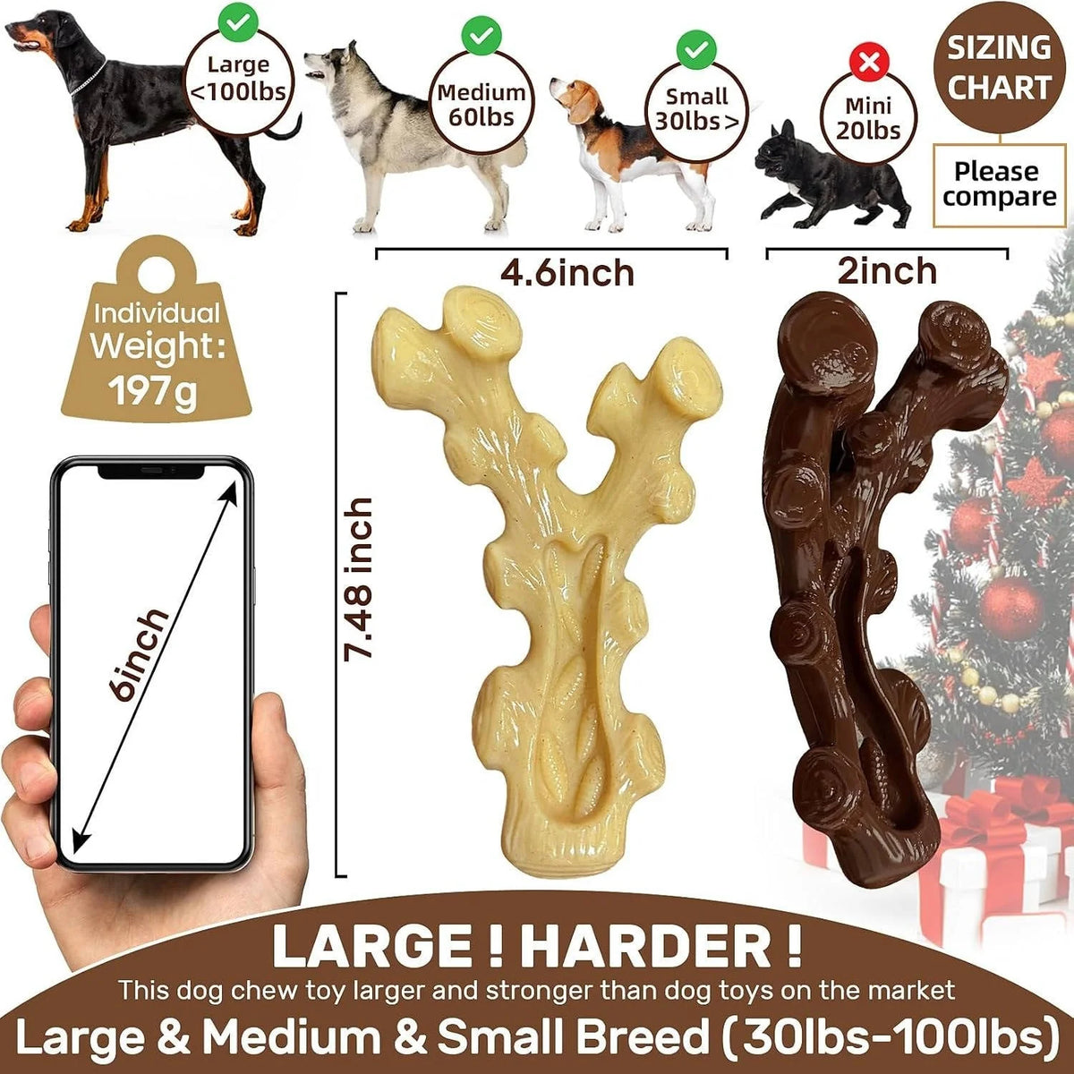 Dog Chew Toys Heavy-Duty Nylon Textured Grooves 2-Pack