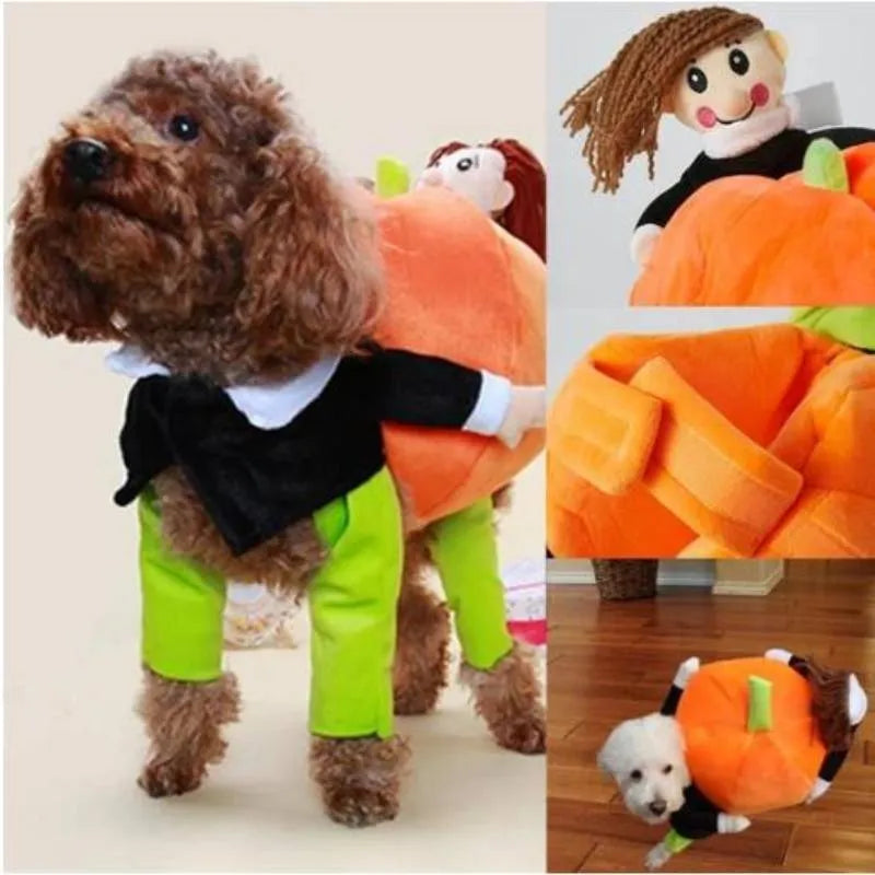Dog Costume Pumpkin Halloween Velvet Secure Fit