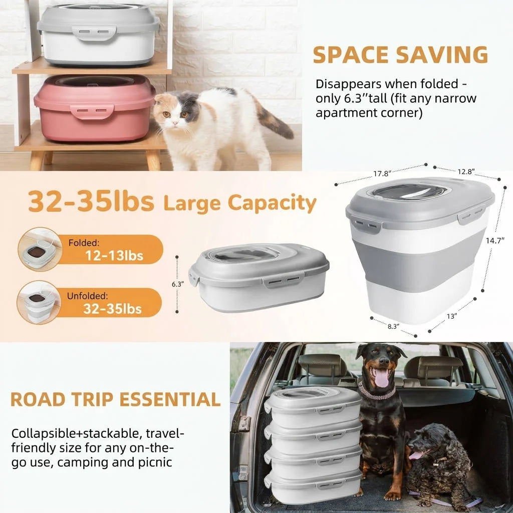 Dog Food Container Airtight Collapsible Wheels & Scoop