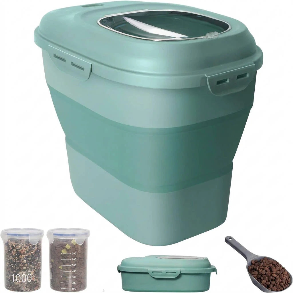 Dog Food Container Airtight Collapsible Wheels & Scoop