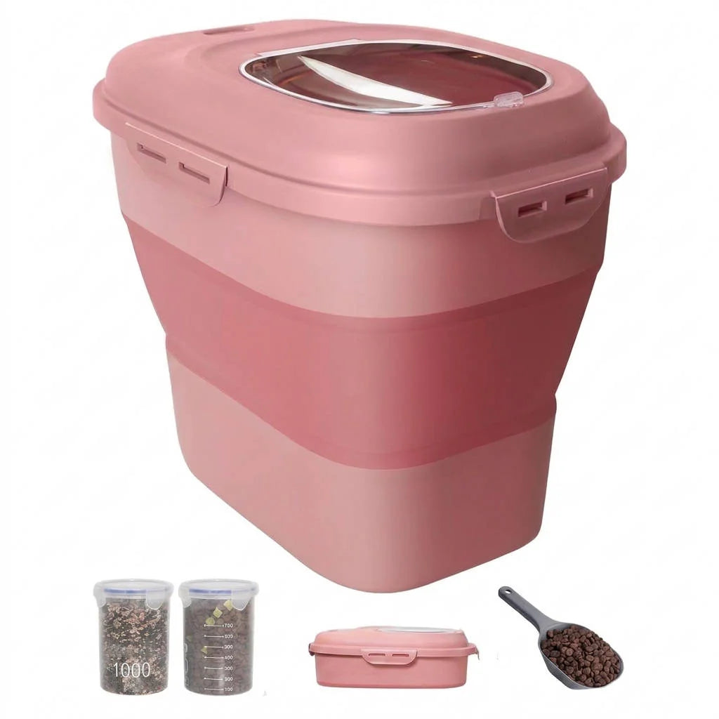 Dog Food Container Airtight Collapsible Wheels & Scoop