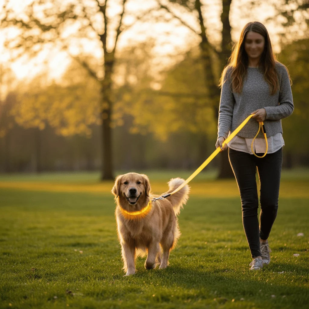 Dog Leash LED Light Reflective Stitching USB Rechargeable