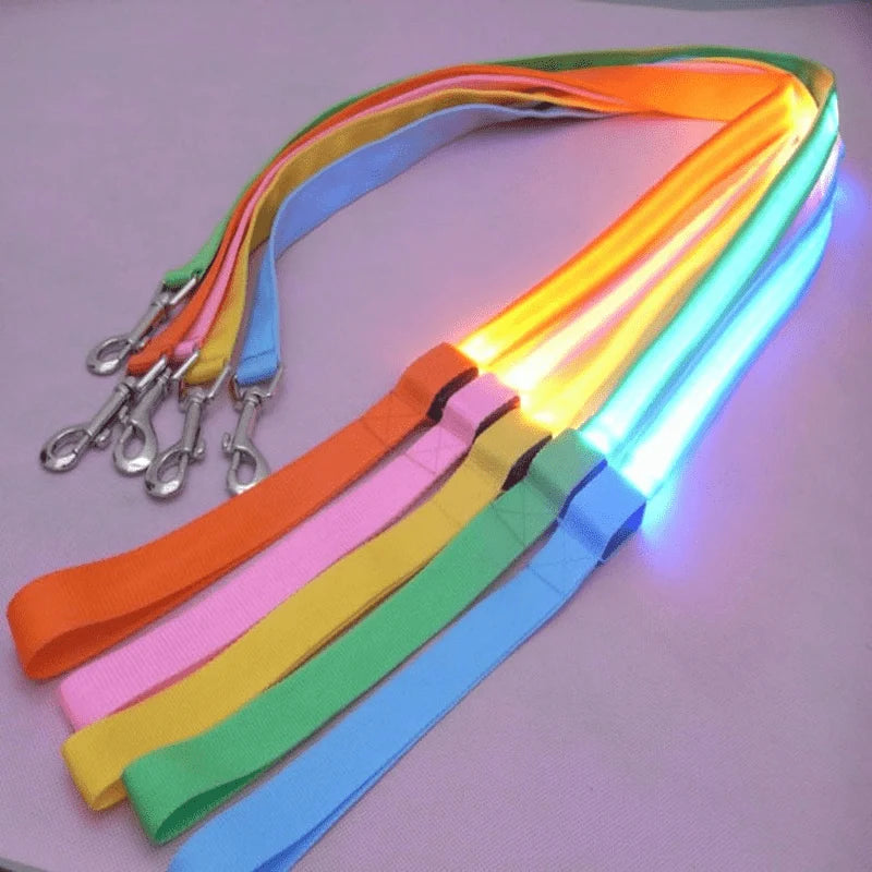 Dog Leash LED Light Reflective Stitching USB Rechargeable