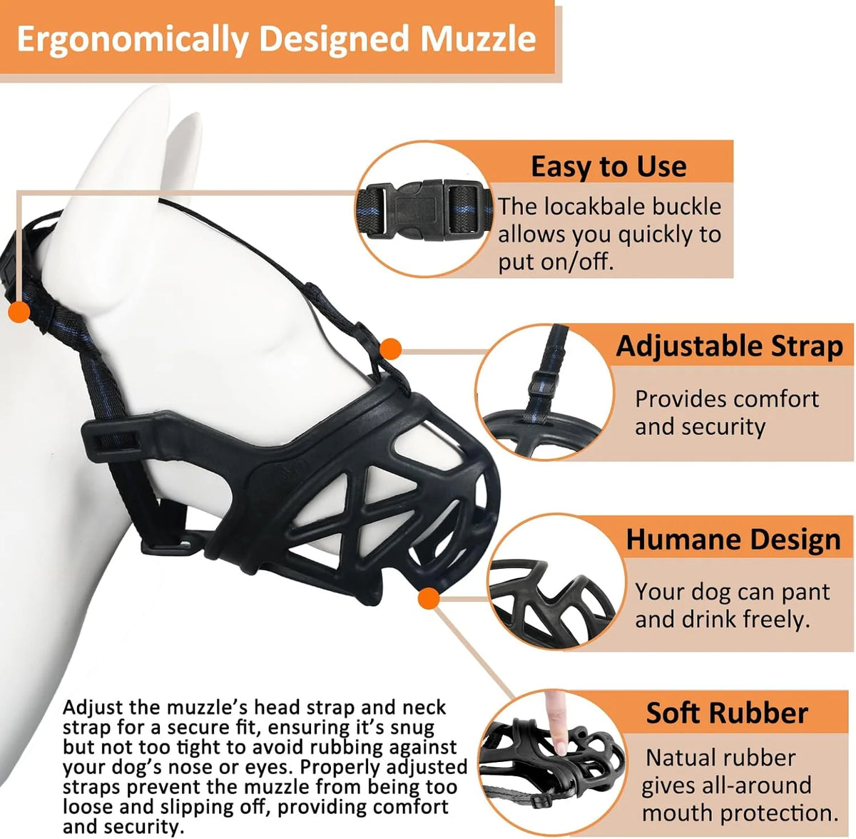 Dog Muzzle Open Basket Adjustable Straps