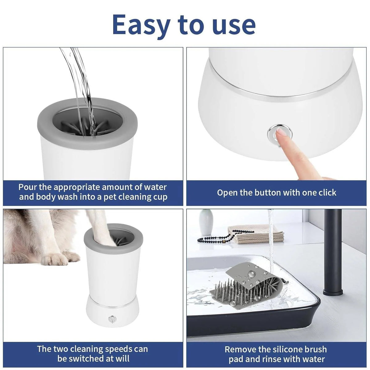 Dog Paw Cleaner Rotating Silicone Brushes Rechargeable