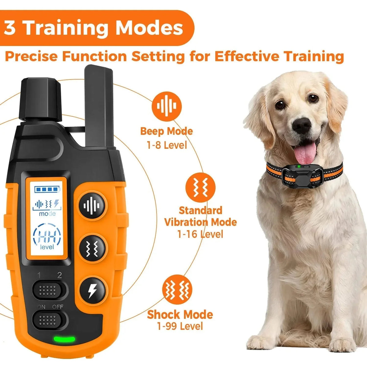 Dog Training Collar Remote Control Waterproof 3 Training Modes