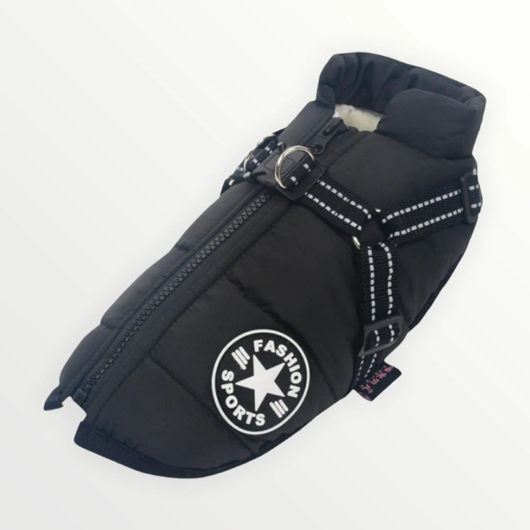 Dog Winter Coat Integrated Harness Water-Resistant Reflective Details