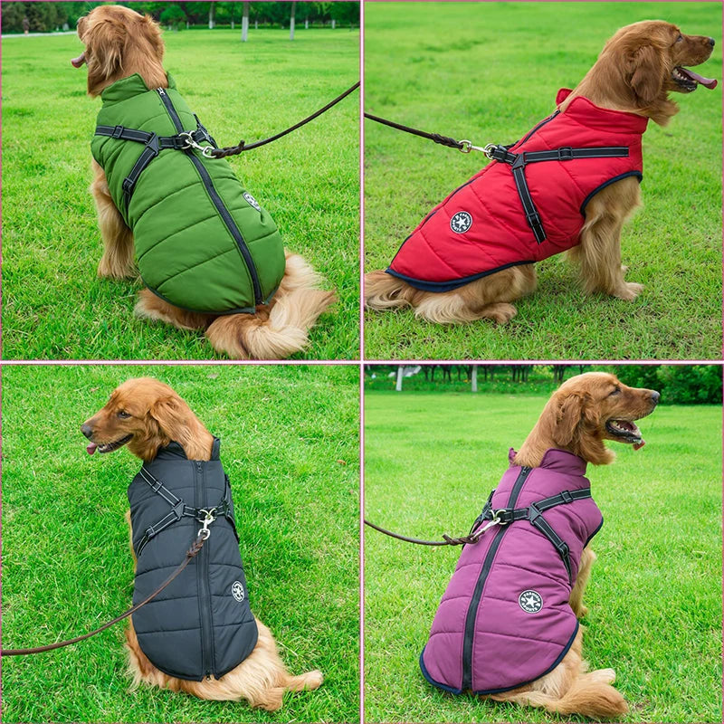 Dog Winter Coat Integrated Harness Water-Resistant Reflective Details