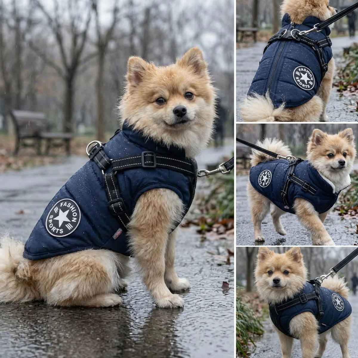 Dog Winter Coat Padded Soft Lining Integrated Harness