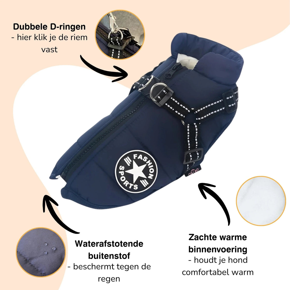 Dog Winter Coat Padded Soft Lining Integrated Harness