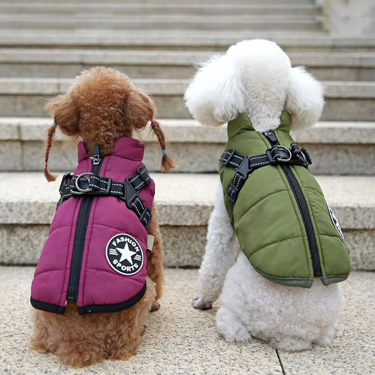 Dog Winter Coat Padded Soft Lining Integrated Harness