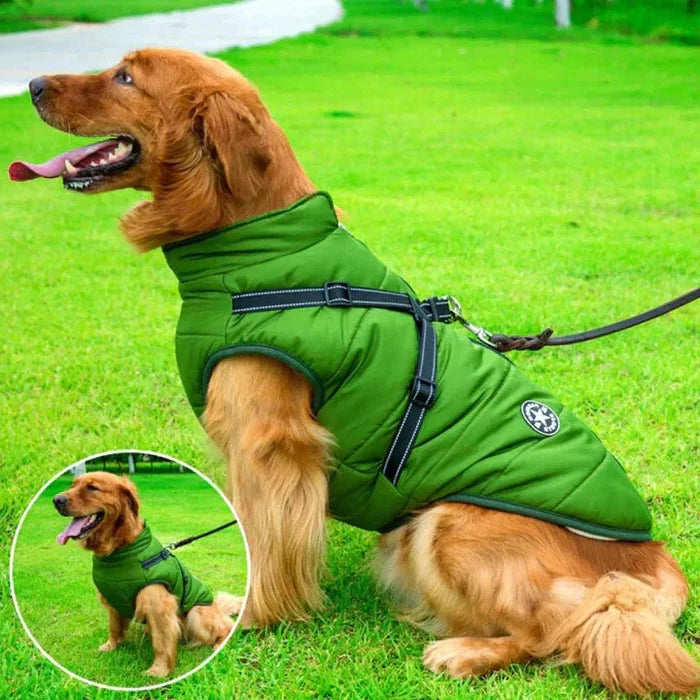 Dog Winter Jacket Waterproof & Sherpa-Lined Built-In Harness