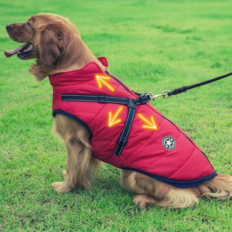 Dog Winter Jacket Waterproof & Sherpa-Lined Built-In Harness