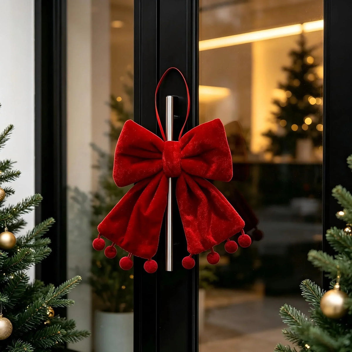 Door Hanger Velvet Pom-Poms Red & Green