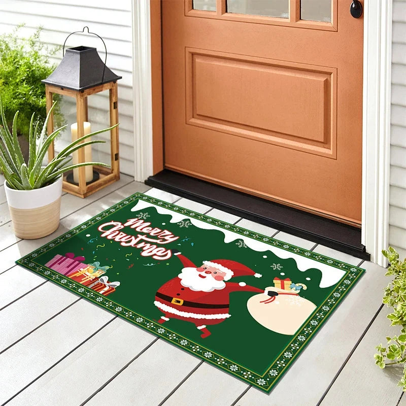 Door Mat Snowman Checkered Weatherproof & Non-Slip Backing