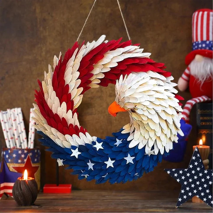 Door Wreath 12 Inch Wooden Eagle Garland Indoor Outdoor