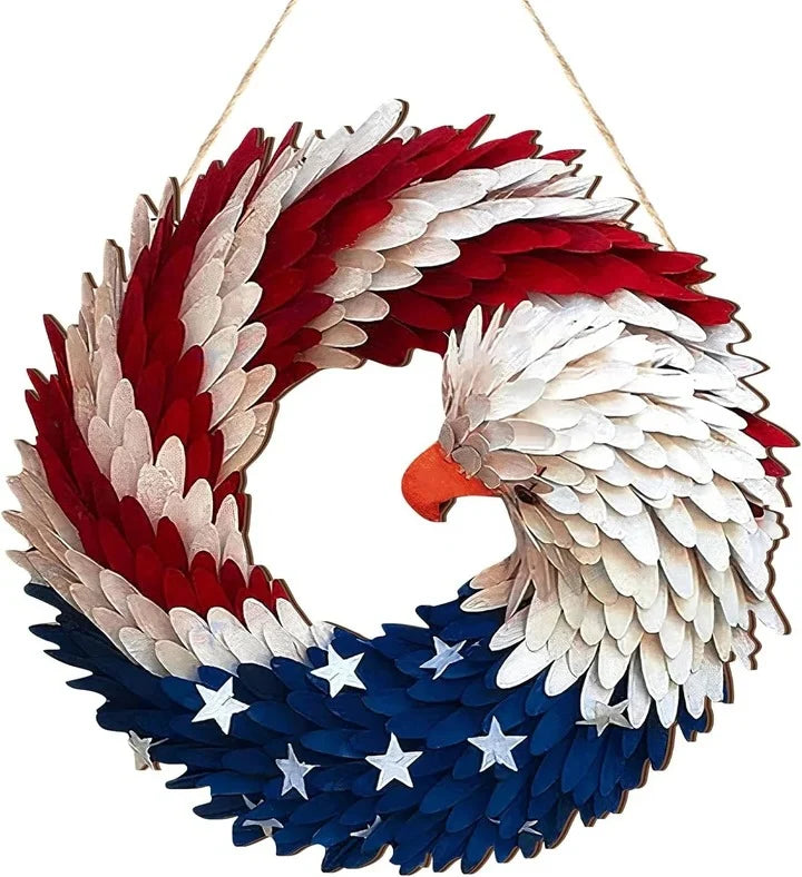 Door Wreath 12 Inch Wooden Eagle Garland Indoor Outdoor
